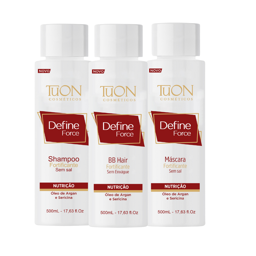 Kit Define Force Shampoo, Máscara E BB Hair - Tuon