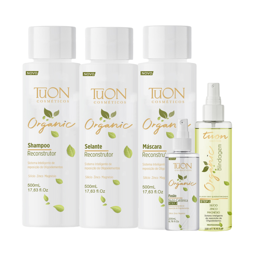 Kit 5 Organic Shampoo, Máscara, Selante, Fusão E Fluído - Tuon